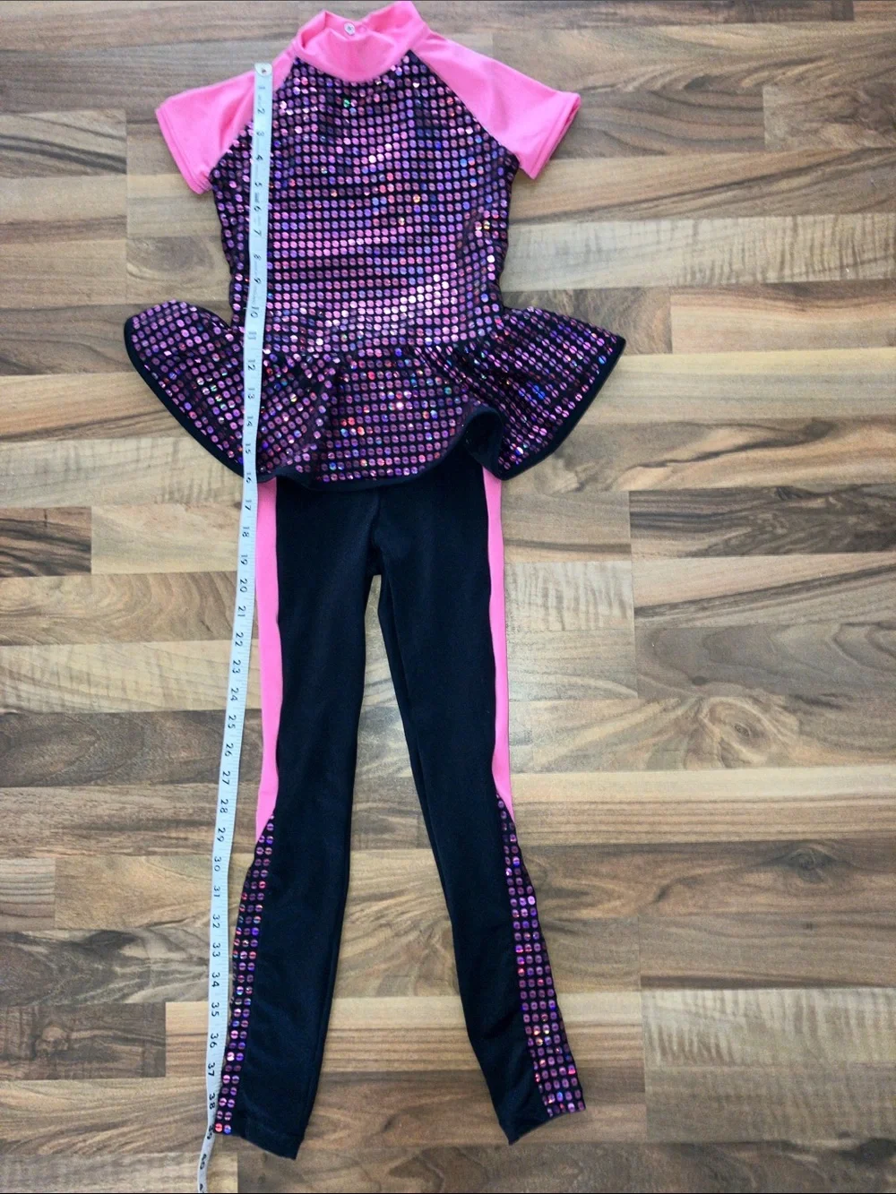 Weissman Dancewear Costume Pink black sequin pants one piece Sz 1C girls